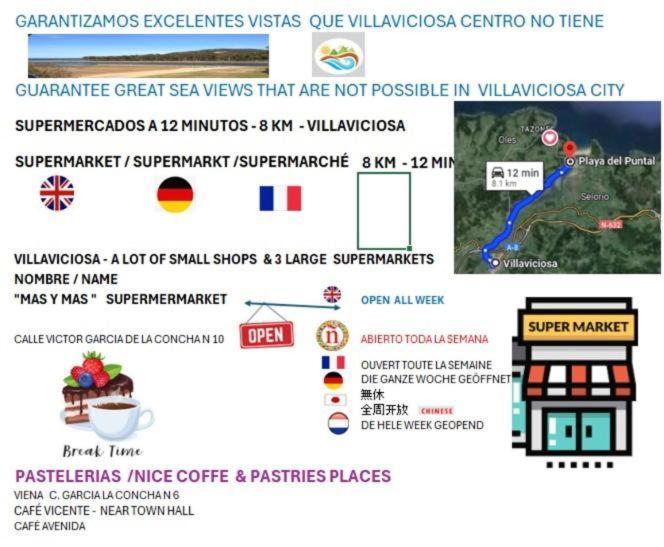 La Villa De Maria I Playa Beach El Puntal Asturias 比利亚维西奥萨 外观 照片